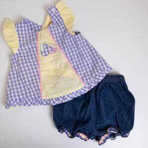 Vintage Y2K Sesame Street 2-Piece Gingham Ric-Rac Fruit Print Set Baby 3-6m
